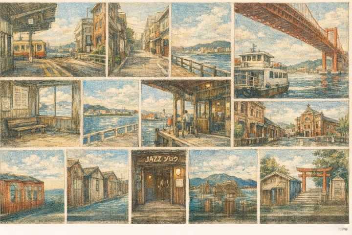 AIさんが描いた若松区のレトロ旅イメージ
