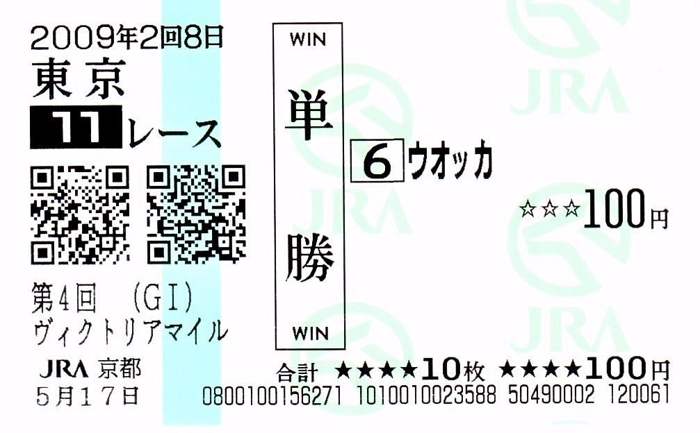 記念単勝馬券】 ウオッカ逝く | 白い稲妻・多摩の黒酢（たまの くろす