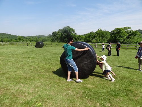 牧草ロールを押す！