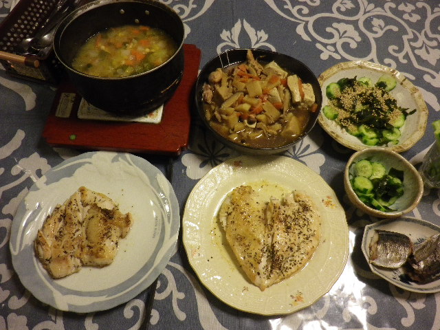 チキンソテー　豆腐煮物　野菜スープ酢の物207.JPG