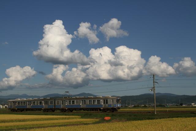 稲刈り作業と  弘南鉄道3