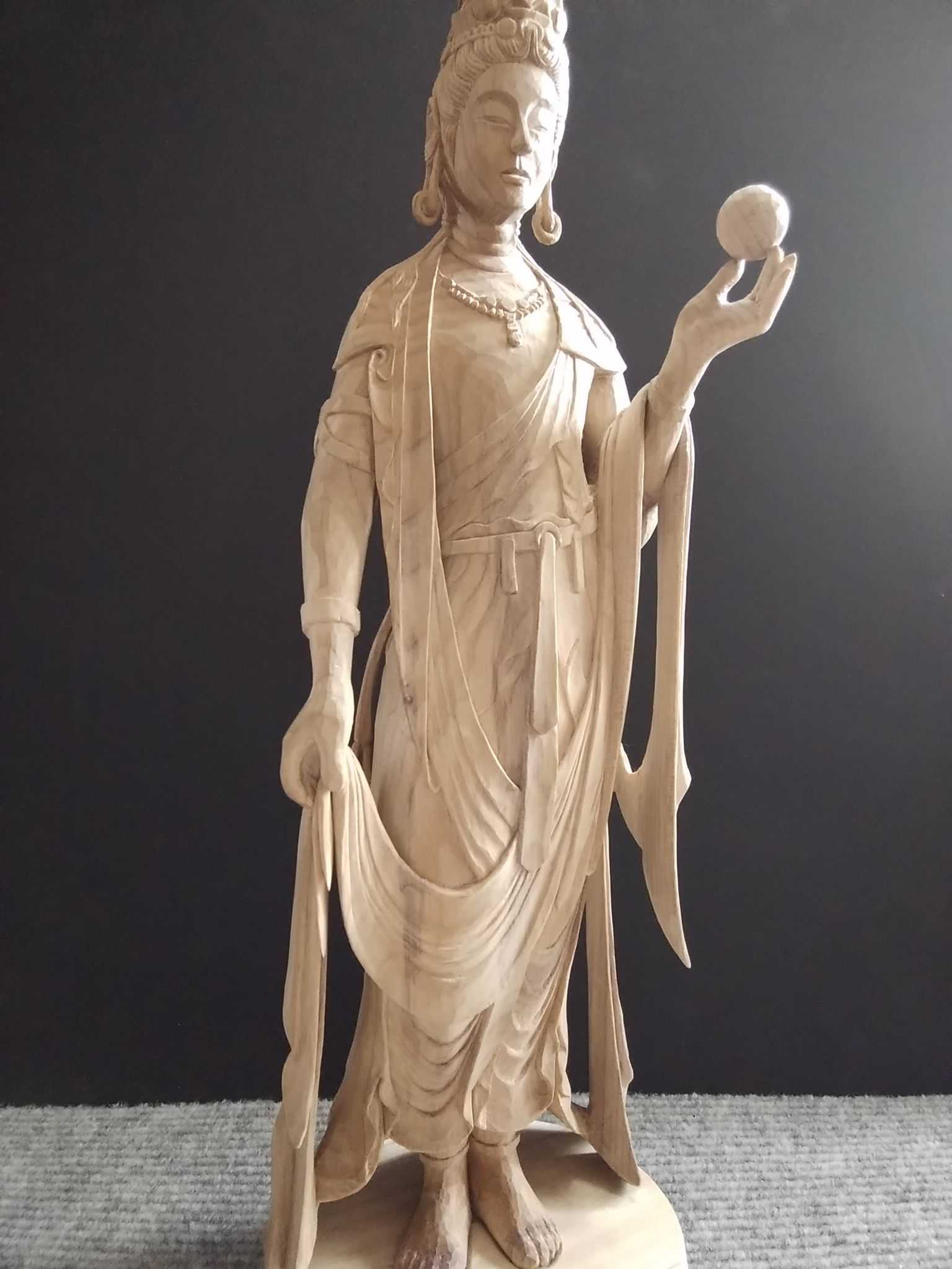 木彫り　明星観音菩薩　高さ38.5㎝ 木彫り 観音菩薩像 在銘 高さ60cm - メルカリ