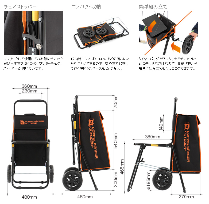 こりゃすごい！50L防水キャリーバッグ付き、椅子付き、185mm大径タイヤ付き、本体3．2kgのキャリー | 建築現場で使えそうな道具、ツール