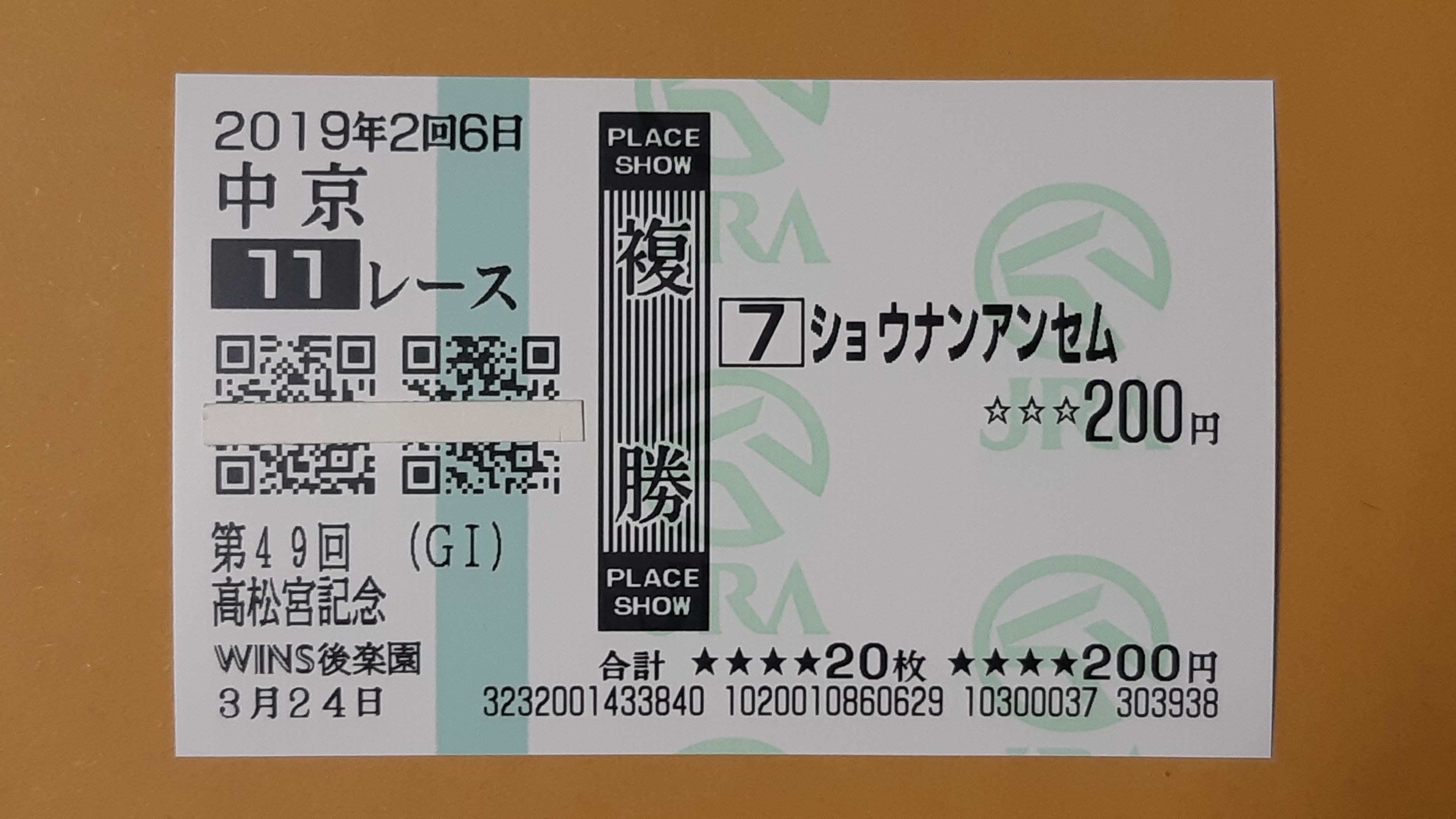 日曜の富来笑馬券は高松宮記念３着ショウナンアンセム18頭立て17番人気