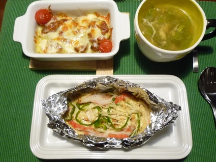 2013.04.01し?ゃか?いものミートソース焼き＆鮭の味噌マヨ＆レタススーフ?5.jpg