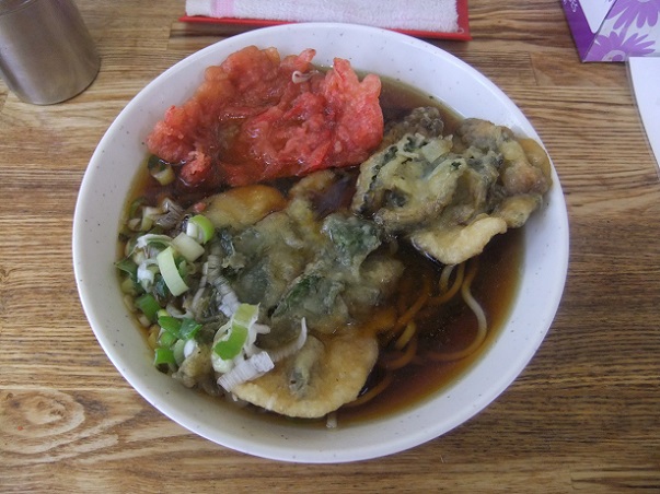 一由そば＠日暮里のそば(小)＋紅生姜天(半)＋ゴーヤ天＋明日葉天１