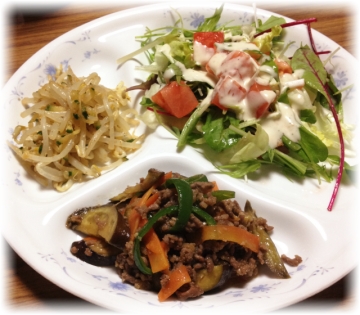 茄子の肉味噌炒め、ほか