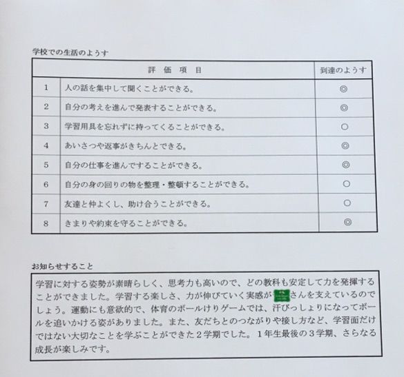 1年生2学期 通知表 | どこいくの？ - 楽天ブログ