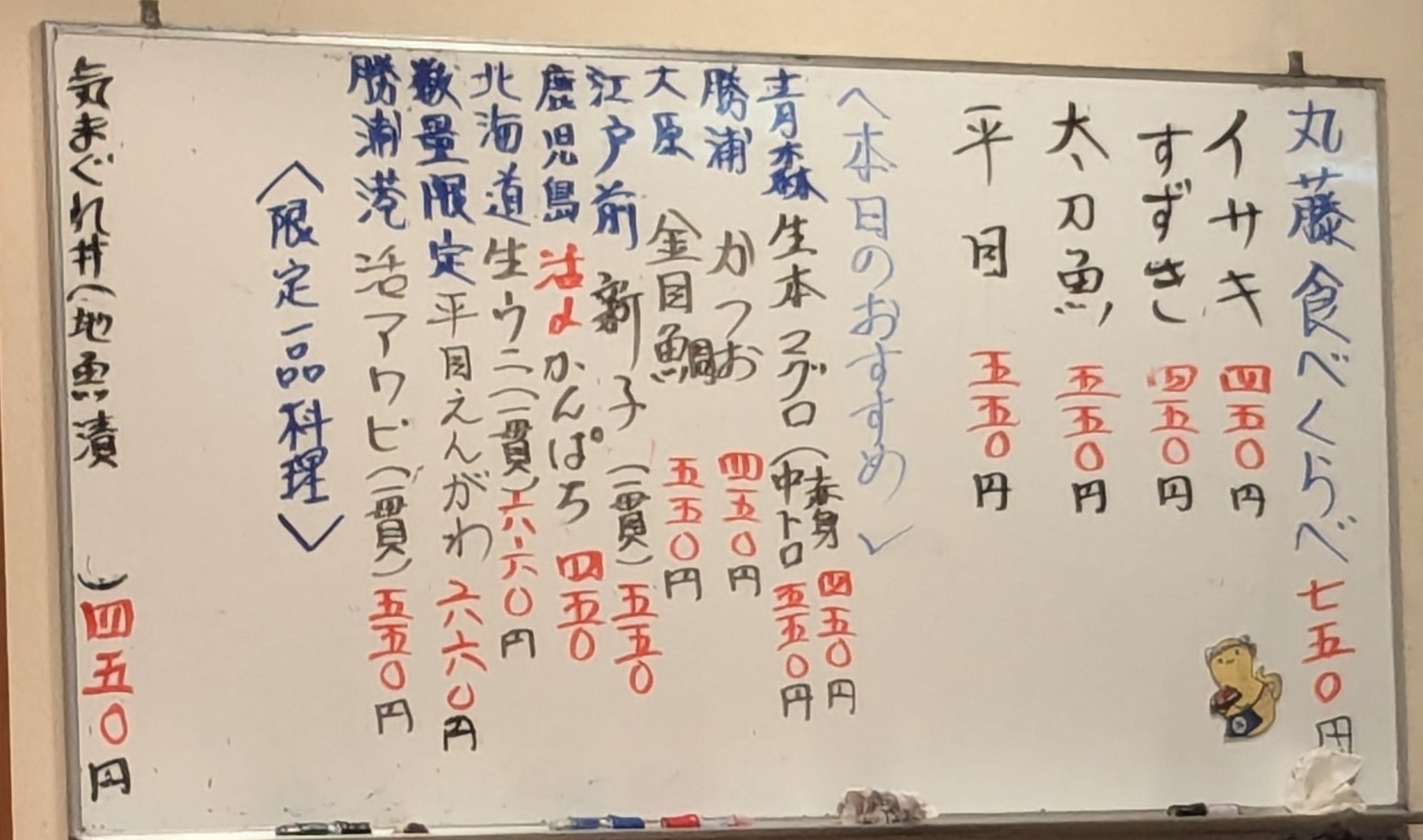 千葉県鴨川市　地魚回転寿司 丸藤　本日のおすすめメニュー