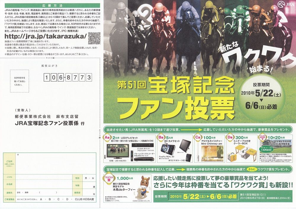 宝塚記念】ファン投票用紙の10年（第49回～58回） | 白い稲妻