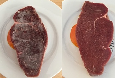 黒い肉を空気にさらして常温解凍した