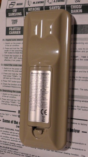 CHUNGHOP K-1028E UNIVERSAL A/C REMOTE　裏側