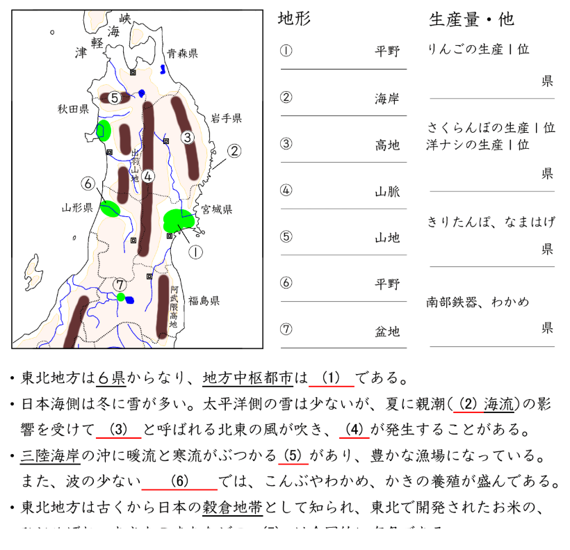 中学地理のまとめプリント 東北地方他 塾の先生が作った本当に欲しいプリント 楽天ブログ