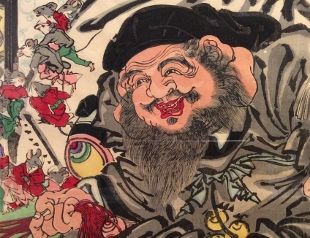 踊る大黒様とネズミの浮世絵の塗り絵 今日の浮世絵