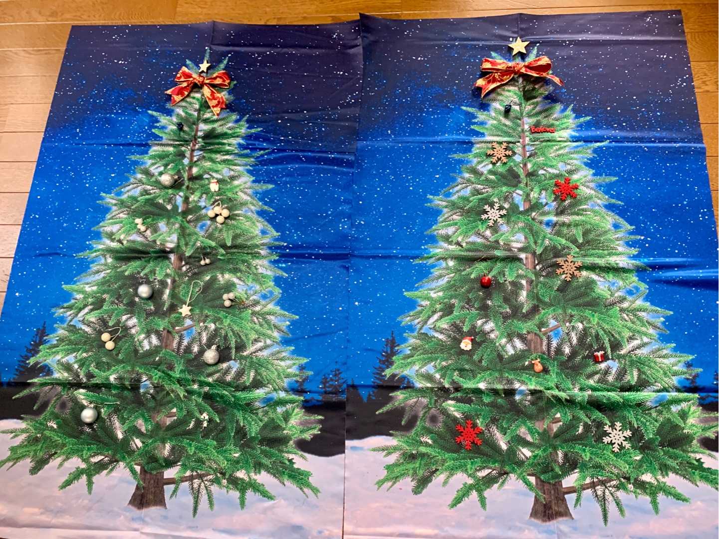 クリスマスツリーのタペストリーに飾りを縫いつけたり星をグルーガンで接着したりした Music Land 私の庭の花たち 楽天ブログ