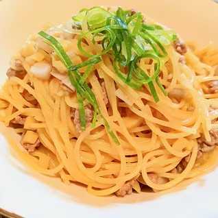 しゃきしゃき食感☆蓮根と生姜の味噌パスタ