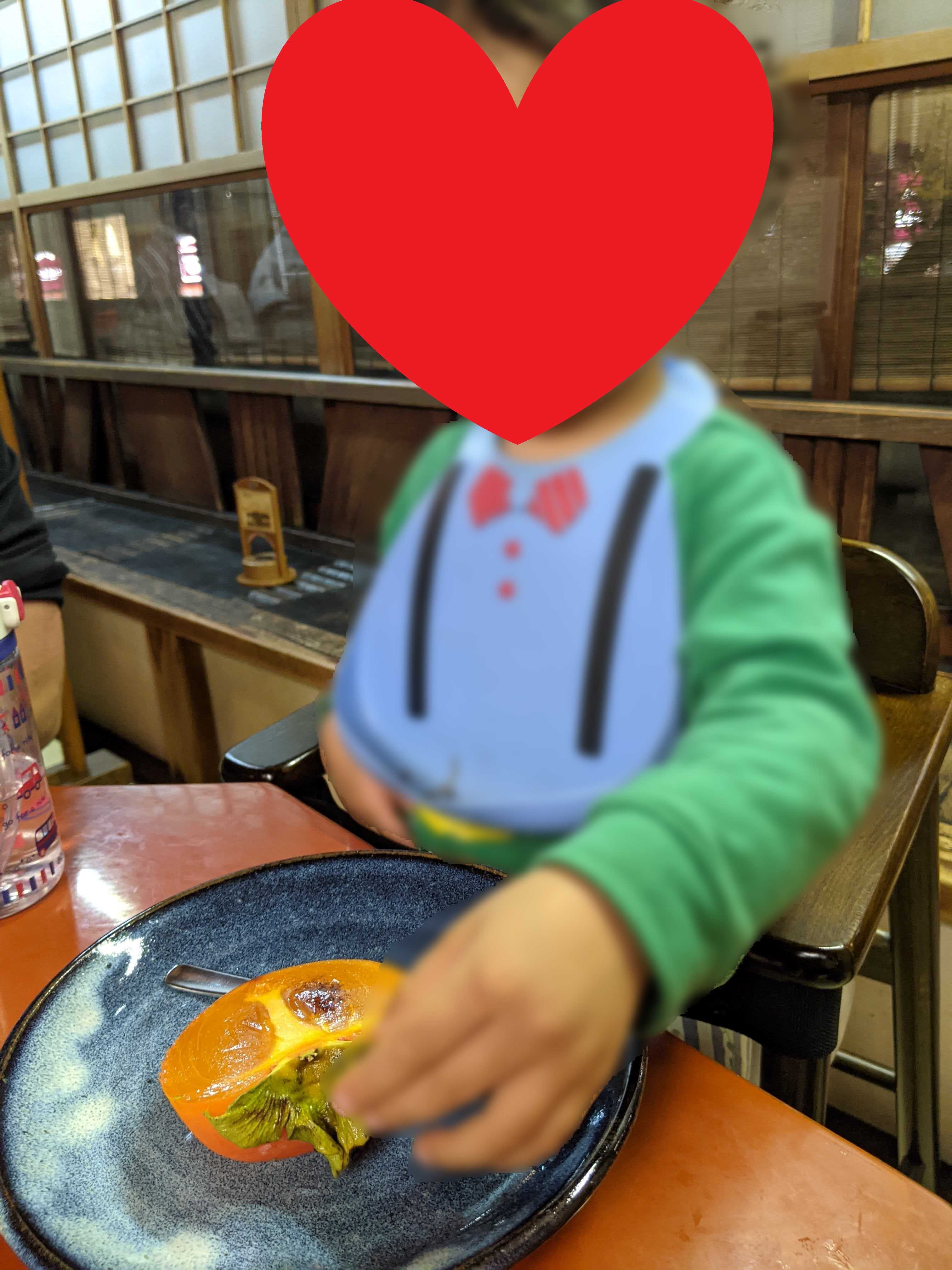 京都 三嶋亭で子連れディナー　子どもが気に入ったデザートの柿