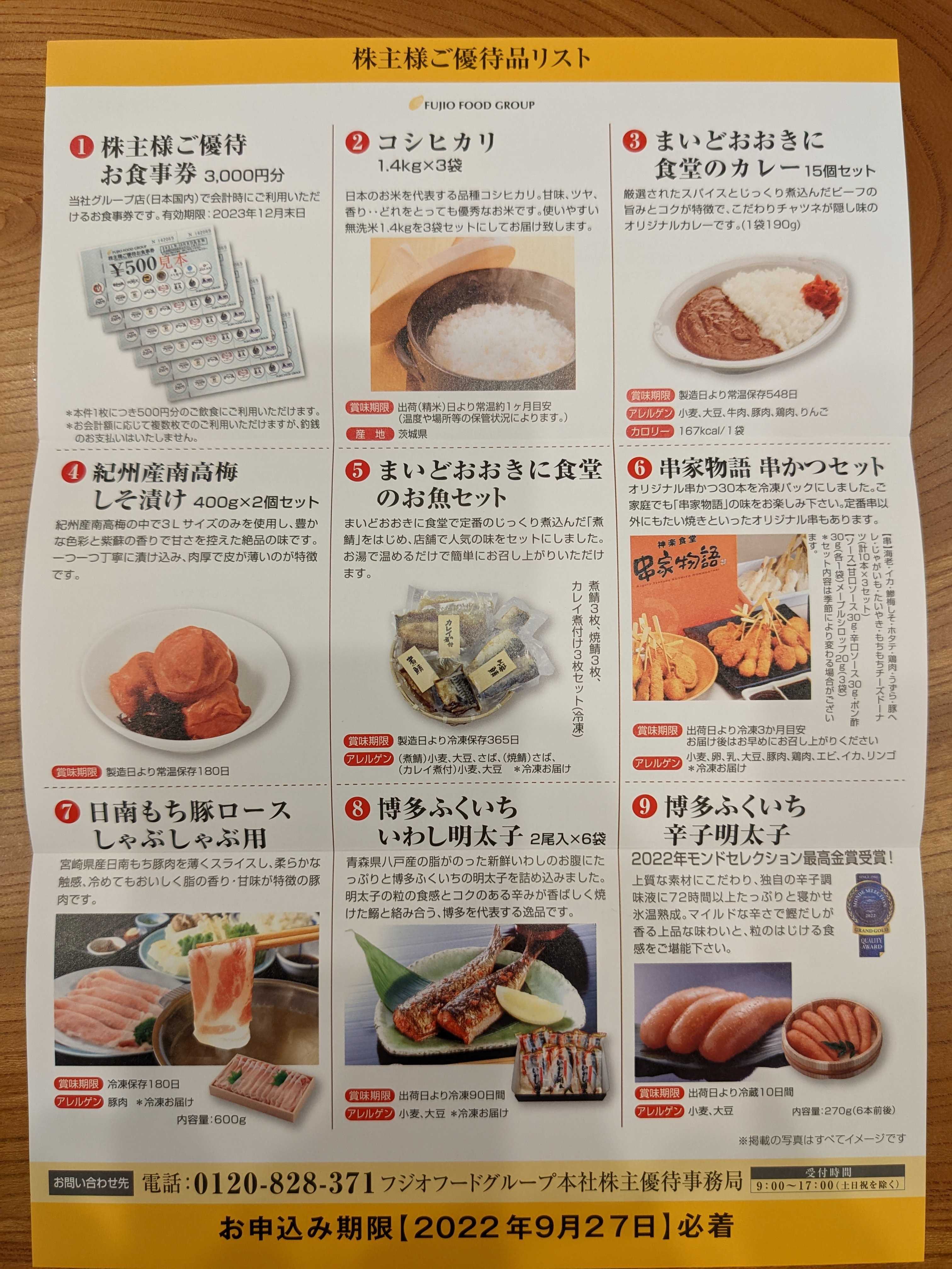 単品販売／受注生産 フジオフード 株主優待食事券 6,000円分 - 通販