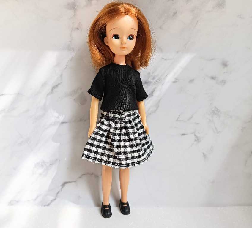 セリアドール 服 セット セリア ドール服 1/12サイズTシャツとチューブトップワンピチェック
