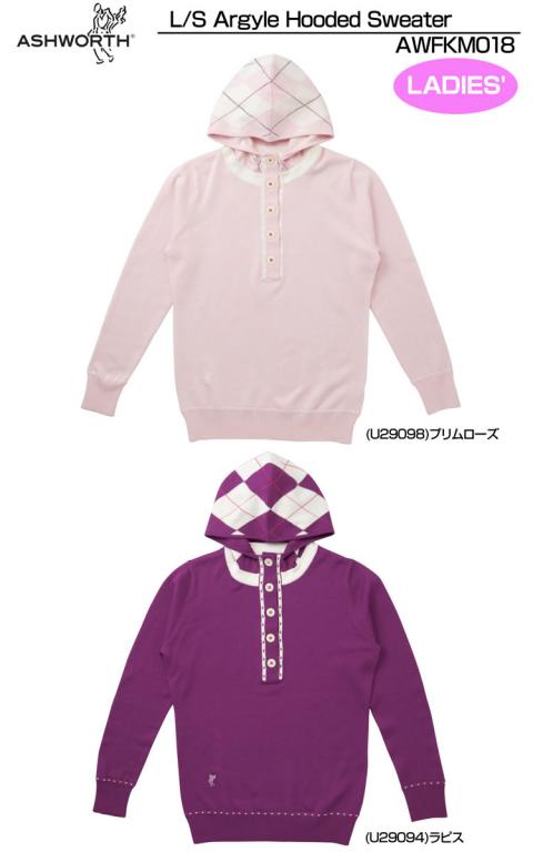 【ASHWORTHアシュワース】レディス長袖アーガイルフーデッドセーター1