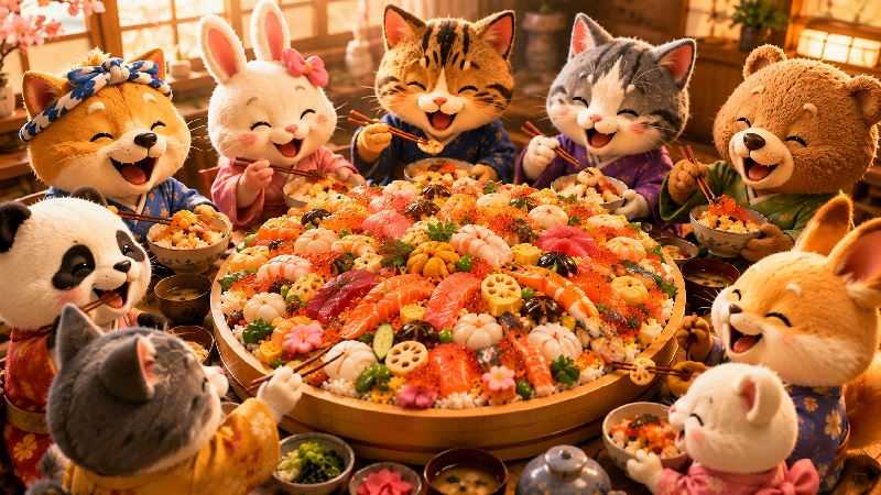 6月27日はちらし寿司の日にゃ。　ちらし寿司はうまいにゃ。お祝いにはちらし寿司にゃ。