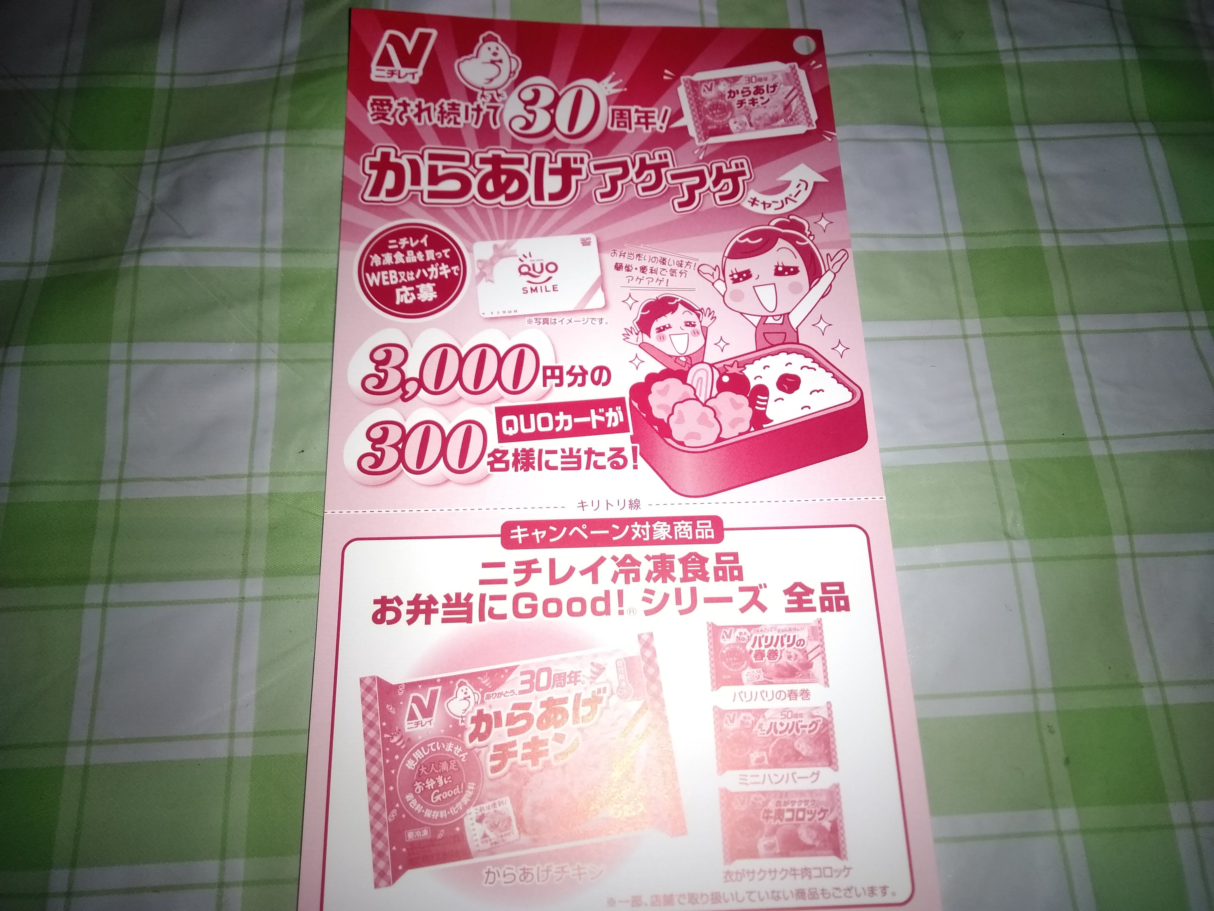 ニチレイ オリジナルQUOカード3000円分が300名様に当ります！ | 目指せ！懸賞生活 - 楽天ブログ