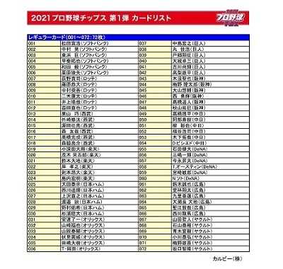 Calbee 2021年 プロ野球チップス第1弾カードリスト | と～こん