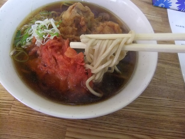 一由そば＠日暮里のジャンボゲソ天そば＋半紅生姜天２