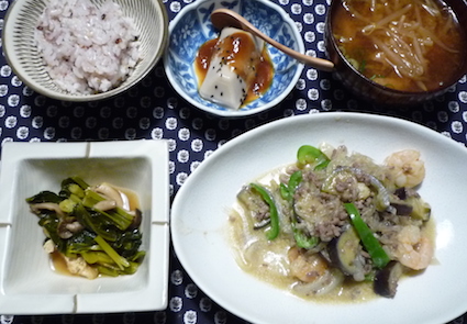 2014.08.14なすと春雨のク?リーンカレー炒め＆小松菜の炒め煮＆こ?ま豆腐3.jpg