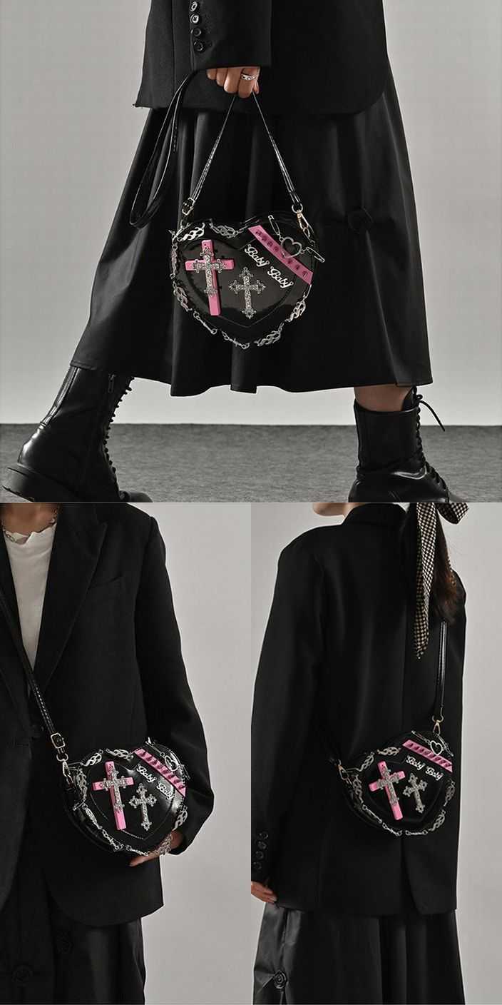 ハート形バッグ Y2K ショルダーバッグ ミニバッグ ハート型 クロス