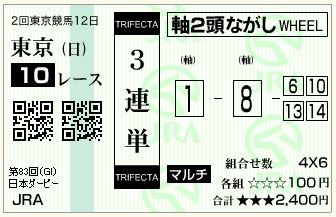 16.ダービー（三連単２頭流し）