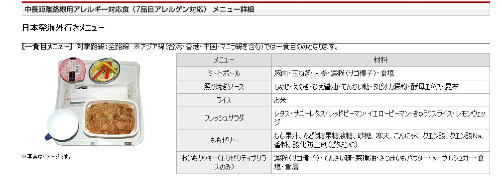 １／１機内食　アレルギーメニュー