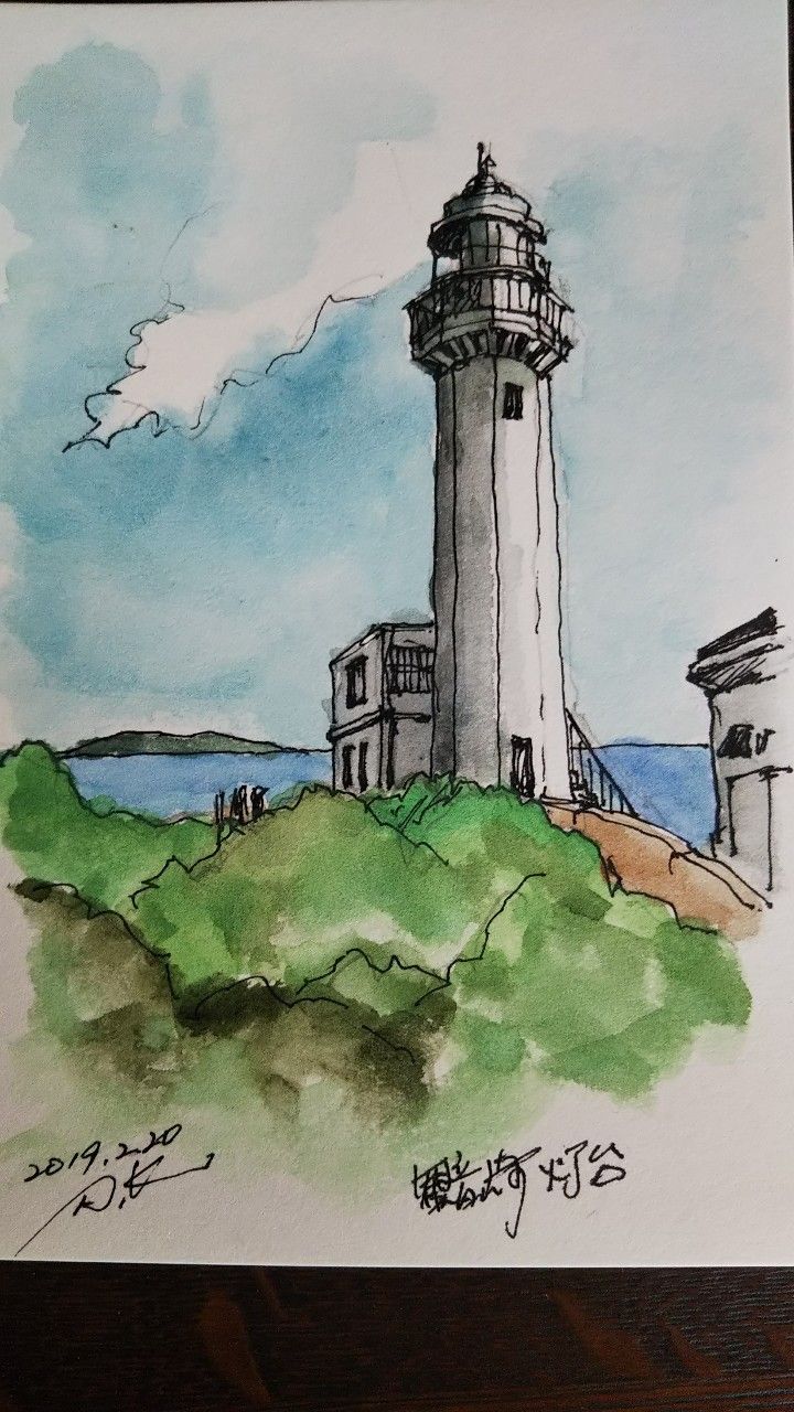 ヴィーヴィケンパイネン 水彩画 1997年　灯台 ヴィーヴィケンパイネン 水彩画 1997年 灯台 観音崎の灯台を描く
