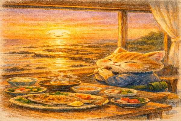 千畳敷にある宿で夕食イメージ