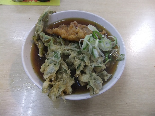 一由そば＠日暮里のそば(小)＋ゲソ天(半)＋クレソン天＋にんにくのスライス天１