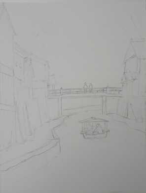 関西風景スケッチ】近江八幡の八幡堀を透明水彩で描きました。時代劇の