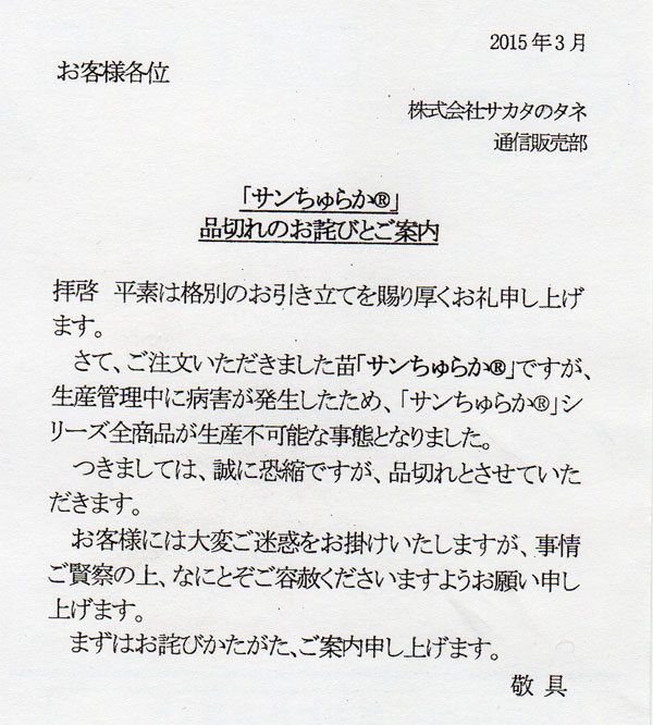 サカタの葉書