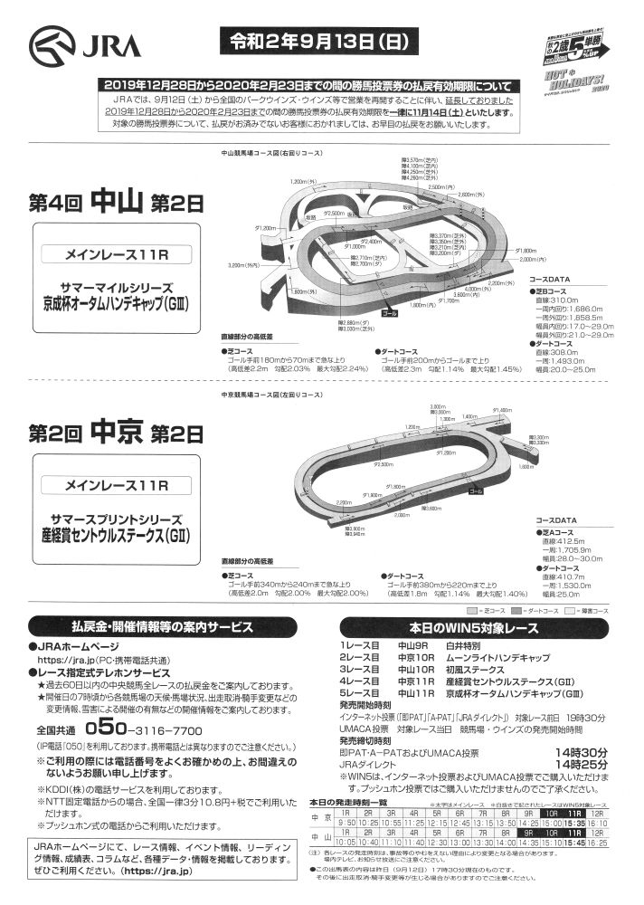 JRAレーシングプログラム（2020. 9.13） 白い稲妻・多摩の黒酢（たまの くろす） ほぼ競馬なブログ since 2006 楽天ブログ