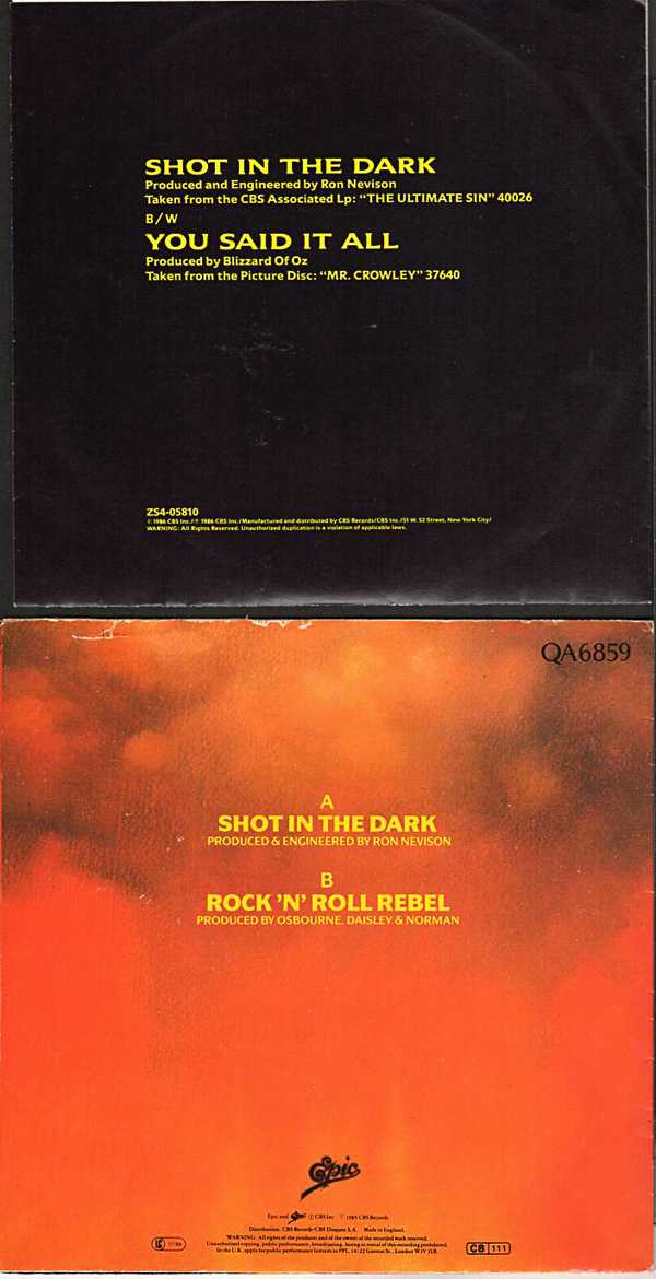 オジー・オズボーン /Shot InThe Dark レコード 直筆サイン付 オジー・オズボーン /Shot InThe Dark レコード 直筆サイン付 オジー