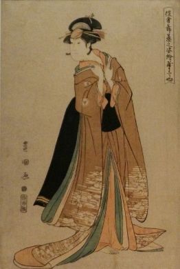 浮世絵、役者絵(鼻高幸四郎）三枚綴りの内の一枚、初代歌川豊国
