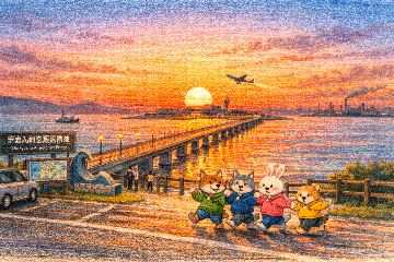 ※AIさんが描いた北九州空港付近の風景「連絡橋展望所のイメージ」
