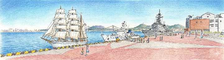 門司港岸壁に停泊した艦船の一般公開