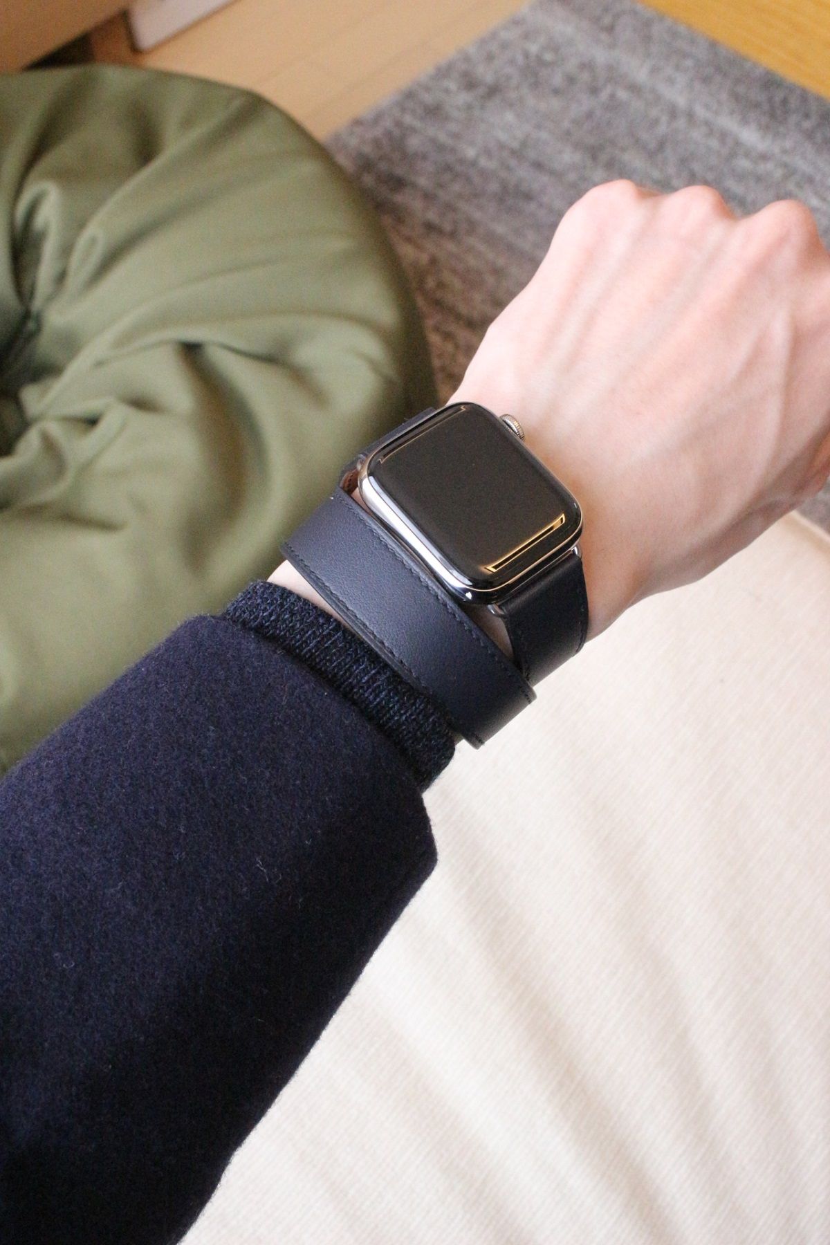Apple Watch Hermès ドゥブルトゥールレザーストラップ 黒 【高価値
