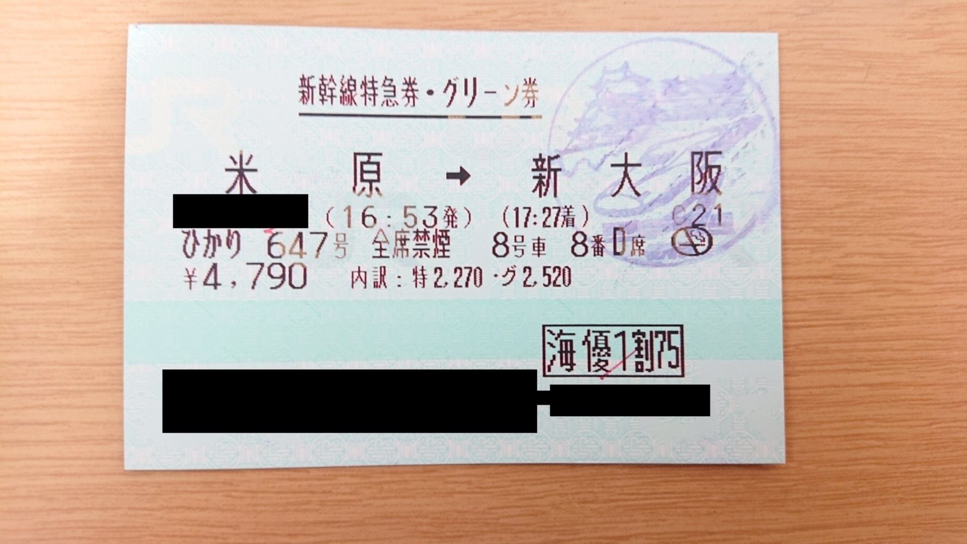 新幹線のぞみグリーン券(１回日程変更可) - 乗車券/交通券