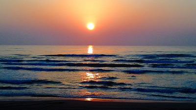 千里浜の夕陽
