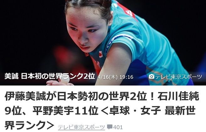 伊藤美誠が日本勢初の世界2位 卓球 女子 最新世界ランク 可愛いに間に合わない ファッションと猫と通販な日々 楽天ブログ