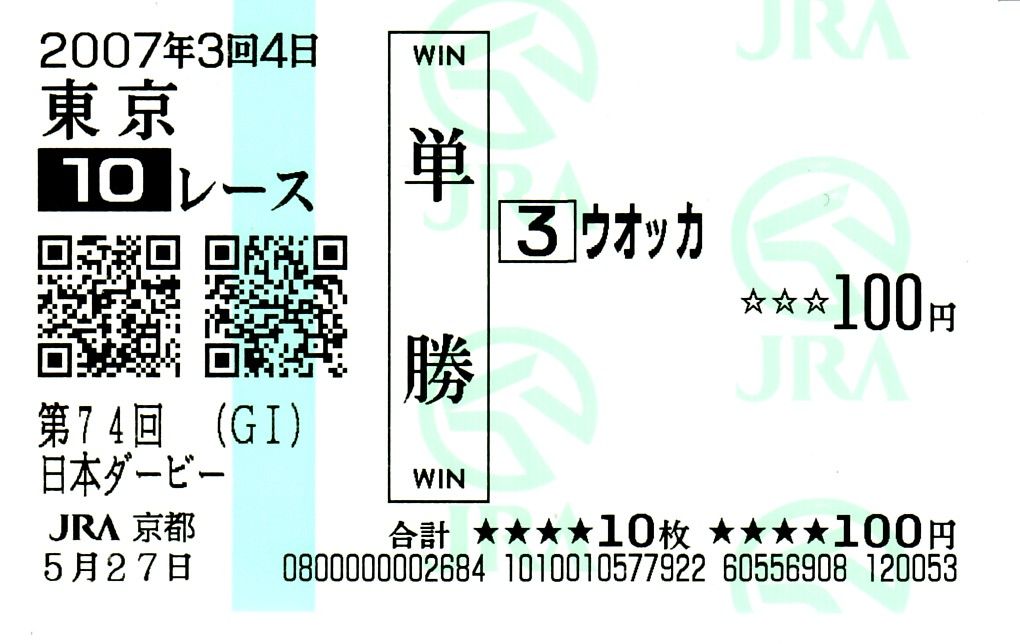 記念単勝馬券】 ウオッカ逝く | 白い稲妻・多摩の黒酢（たまの くろす