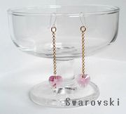 スワロフスキー(ハート)ローズチェーン・樹脂フックピアス