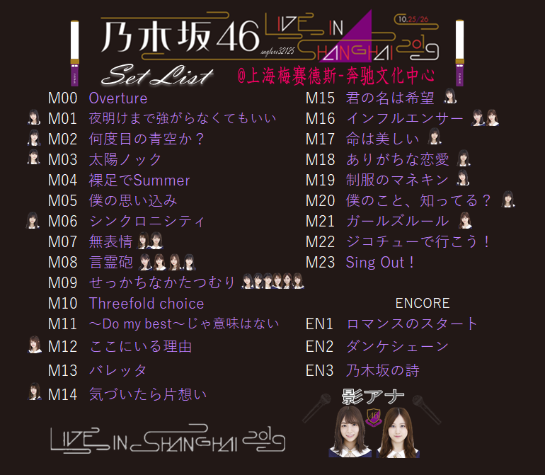 乃木坂46 Live In上海 Day 1 セットリスト メルセデスベンツ アリーナ 19 10 25 ルゼルの情報日記 楽天ブログ