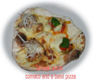 Teriyaki pizza & tomato and a basil pizza.jpg